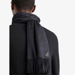 Шарф из смеси шелка и кашемира с бахромой и логотипом Prada, черный - фото 2