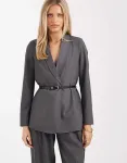 Темно-серый меланжевый блейзер свободного кроя с поясом Vero Moda - фото