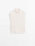 Свитер без рукавов с высоким воротом Massimo Dutti, кремовый - фото 2