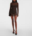 Мини-платье с сетчатым воротником Norma Kamali, Espresso - фото 2