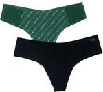 Victoria's Secret Pink трусики-стринги No-Show, набор из 2 штук, Black/Sage Linear Script - фото