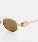 Овальные солнцезащитные очки Logo Miu Miu, Gold/Green - фото 2