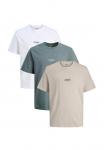 Футболка Jack & Jones 3ER PACK SOHO, Weiß Beige Blau/White - фото