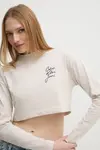 Хлопковый топ с длинными рукавами Calvin Klein Jeans, бежевый - фото