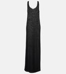 Ламе макси-платье Saint Laurent, Noir/Noir Brillant - фото