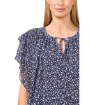 Топ CeCe Printed Tie Neck Double Ruffled Sleeve Top, Classic Navy - фото 3