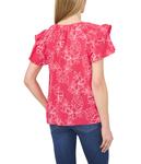 Топ CeCe Shoulder Smocking Ruffle Sleeve Tie Top, Magenta - фото 2