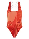 Купальник с рыбным принтом Ferragamo, красный - фото