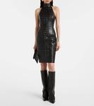 Мини-платье-бюстье из кожи с эффектом крокодила Balmain, Black - фото 2
