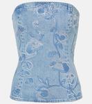 Джинсовый топ со стразами Rotate, Medium Blue Denim - фото