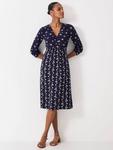 Платье Edith с цветочным принтом и запахом Crew Clothing, Navy Blue - фото