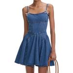 Джинсовое мини-платье с расклешенным подолом Self-portrait, синий - фото 5