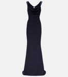 Платье Мелины из крепа с декором Safiyaa, Midnight Navy With Multi-Blues - фото