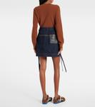 Джинсовая мини-юбка с кожаной отделкой Anagram Loewe, Indigo Blue - фото 3