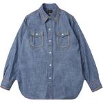 Джинсовая рубашка с контрастной строчкой Needles, синий - фото