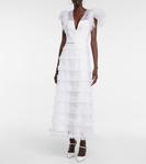 Платье Myra из блестящего тюля с оборками Costarellos, белый - фото 2