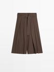 Плиссированная миди-юбка-шорты Massimo Dutti, brown - фото 2