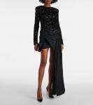 Мини-платье с бантом и пайетками Rotate, черный - фото 2