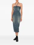 Джинсовое платье миди с вырезом халтер MOSCHINO JEANS, синий - фото 2