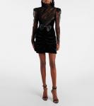 Мини-платье из бархата и кружева с бантом Alessandra Rich, черный - фото 2