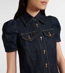 Джинсовое мини-платье с пышными рукавами McQueen, Dark Blue Wash - фото 4