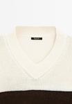 Джемпер Massimo Dutti STRIPED V-NECK WITH LONG SLEEVE, Beige - фото 9