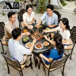 Комплект садовой мебели Baying, 6 стульев в полоску, круглый гриль-стол 130 см, духовка с двумя секциями и гриль-решетка - фото 2