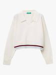 Детский вязаный поло с длинными рукавами Benetton, White - фото