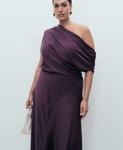 Женское асимметричное атласное платье MANGO, Purple - фото 7