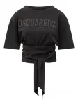 Футболка с завязками и логотипом Dsquared2, черный - фото