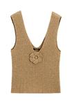 Топ Massimo Dutti V-NECK WITH FLORAL DETAIL, Brown - фото 5