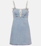 Мини-платье из денима с декоративным бантом Self-Portrait, светло-синий - фото