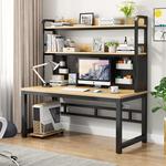 Компьютерный стол Xinmeikai с полками, 100x60x170 см, черная рама + светлый орех - фото 7