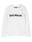 Balmain Kids свитер с вышитым логотипом, белый - фото