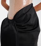 Макси-платье с пайетками и драпировкой David Koma, Beige/Black - фото 5