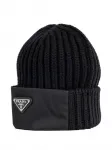 Шапка-бини из ребристой ткани с логотипом Prada, черный - фото 2
