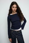 Топ Stradivarius BASIC BELL SLEEV, Mottled Dark Blue - фото