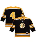 Мужская хоккейная джерси Boston Bruins Big Tall 1971/72 Blue Line 2.0 Bobby Orr черного цвета Mitchell & Ness - фото