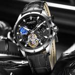 KANGOL Часы Automatic Mechanical Movement Genuine Leather Strap Watch Men's Watch Black Dial, Silver White Dial - фото 4