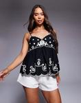Топ River Island с вышитой баской черного цвета - фото