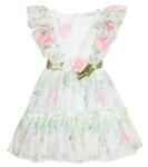 Платье из тюля с принтом роз Monnalisa, Bianco - фото