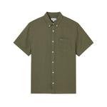 Рубашка с коротким рукавом и вышитым логотипом LACOSTE, хаки - фото