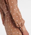 Платье-рубашка из шелкового атласа в горошек Alessandra Rich, Camel-White - фото 5