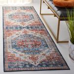 Ковер SAFAVIEH, 77 x 488 см, моющийся, коллекция Tucson - ковер-дорожка, Blue & Rust, противоскользящий, идеален для помещений с высокой проходимостью: гостиная, коридор, прихожая, спальня (TSN116M-216) - фото