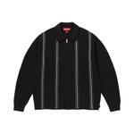 Свитер Supreme Stripe Zip Up Polo Sweater, Black - фото