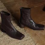 Женские ботильоны XU RI Haapy Bird ретро и комфорт сзади на молнии, с квадратным носком, средней высоты, из натуральной кожи с массивными каблуками, нос свиньи, сочетаются с любой одеждой XU RI Happy Bird, Coffee - фото 2