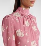 Шелковое платье миди с цветочным принтом и бантом Alessandra Rich, Pink-White - фото 4