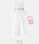 Платье из кружева и тюля с бантом Monnalisa, Panna - фото 2