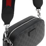 Сумка Gucci Logo Stripe Webbing Leather Shoulder Bag 'Black Red' - фото 6