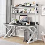 Компьютерный стол Xinmeikai 80x60x170 см с полкой, черная рама + карбон - фото 10